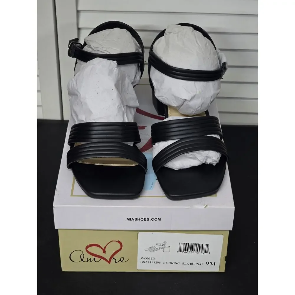 Mia Amore Striking Women's Heeled Sandals Black Retro NIB Size 9 Summer Business